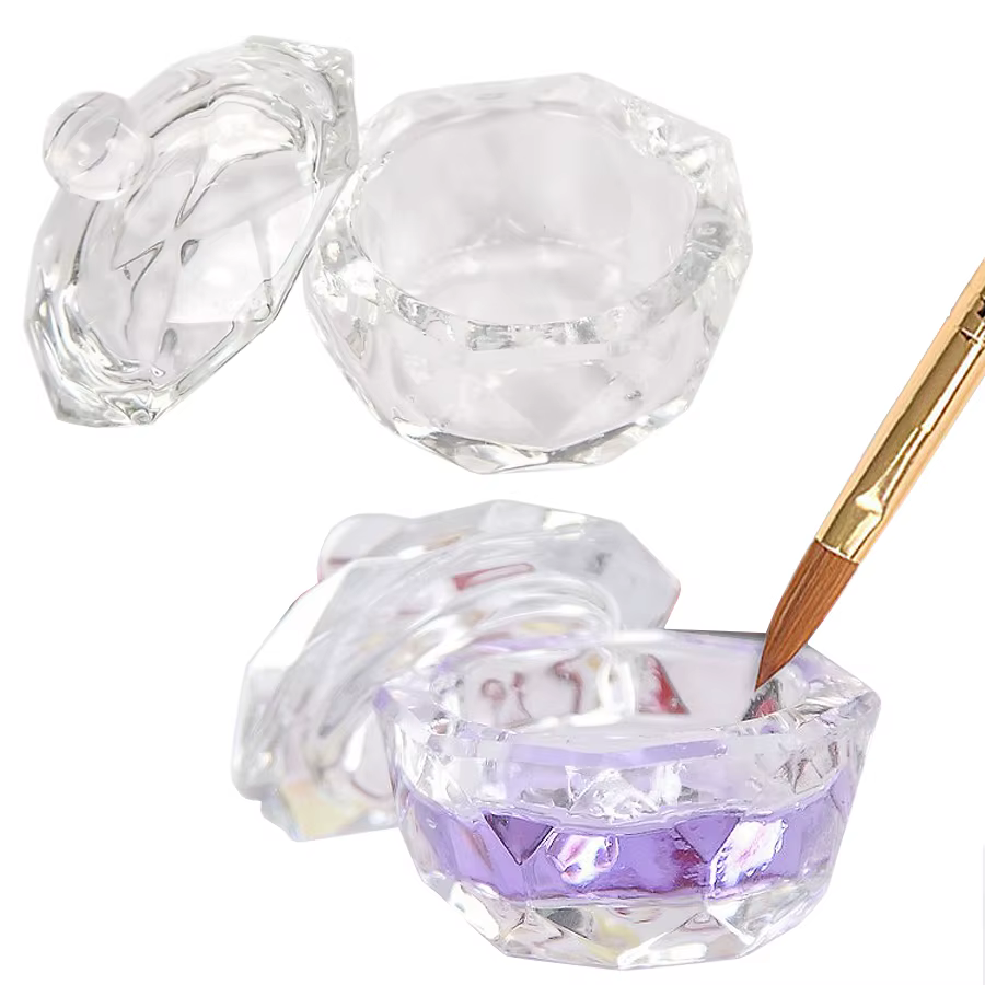 Tasse en verre pour Nail Art avec couvercle pour liquide acrylique, nettoyeur de brosses, plat Dappe