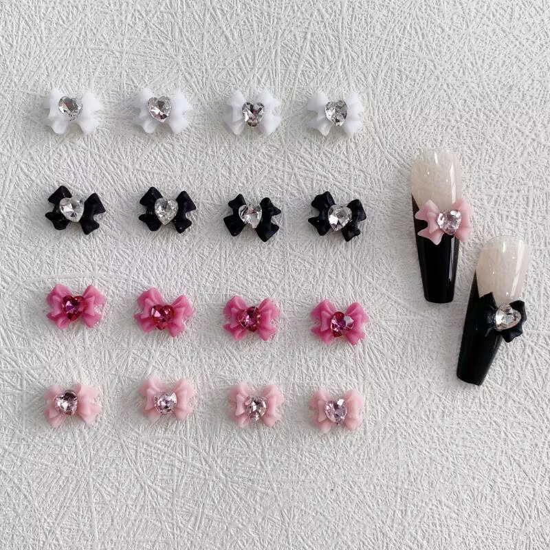 10 pièces résine arc Nail Art décoration avec coeur cristal strass perles accessoires pour ongles Ar