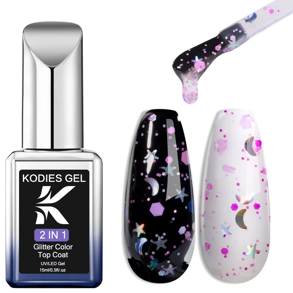 KODIES GEL-Verhéritage à Ongles Gel UV 2 en 1, Couche de Finition Pailletée, Sans Lingette, Laser Ho