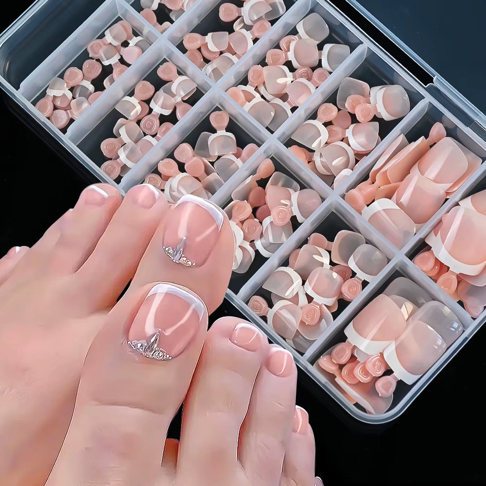 120 pièces/boîte pointe française ongles à pression système de couleur rose forme carrée ongles de p
