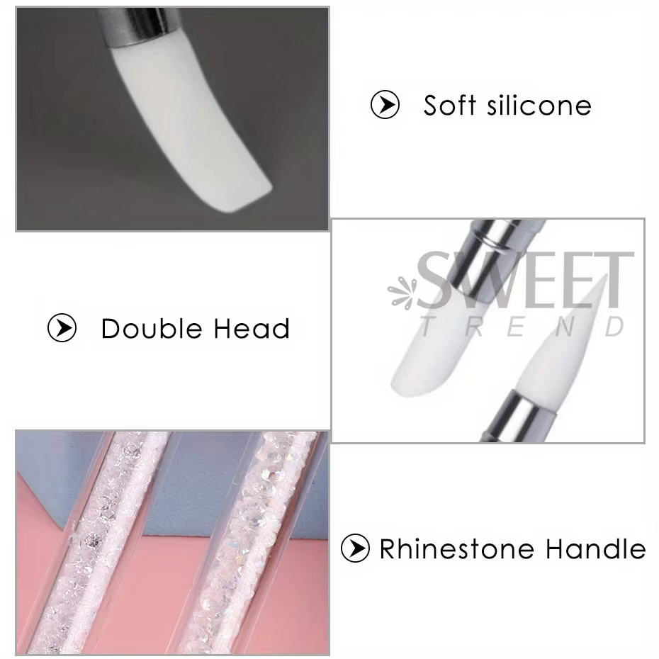 Stylo à Double tête en Silicone pour Nail Art, sculpture de fleurs, bâton de colle réglable, brosse