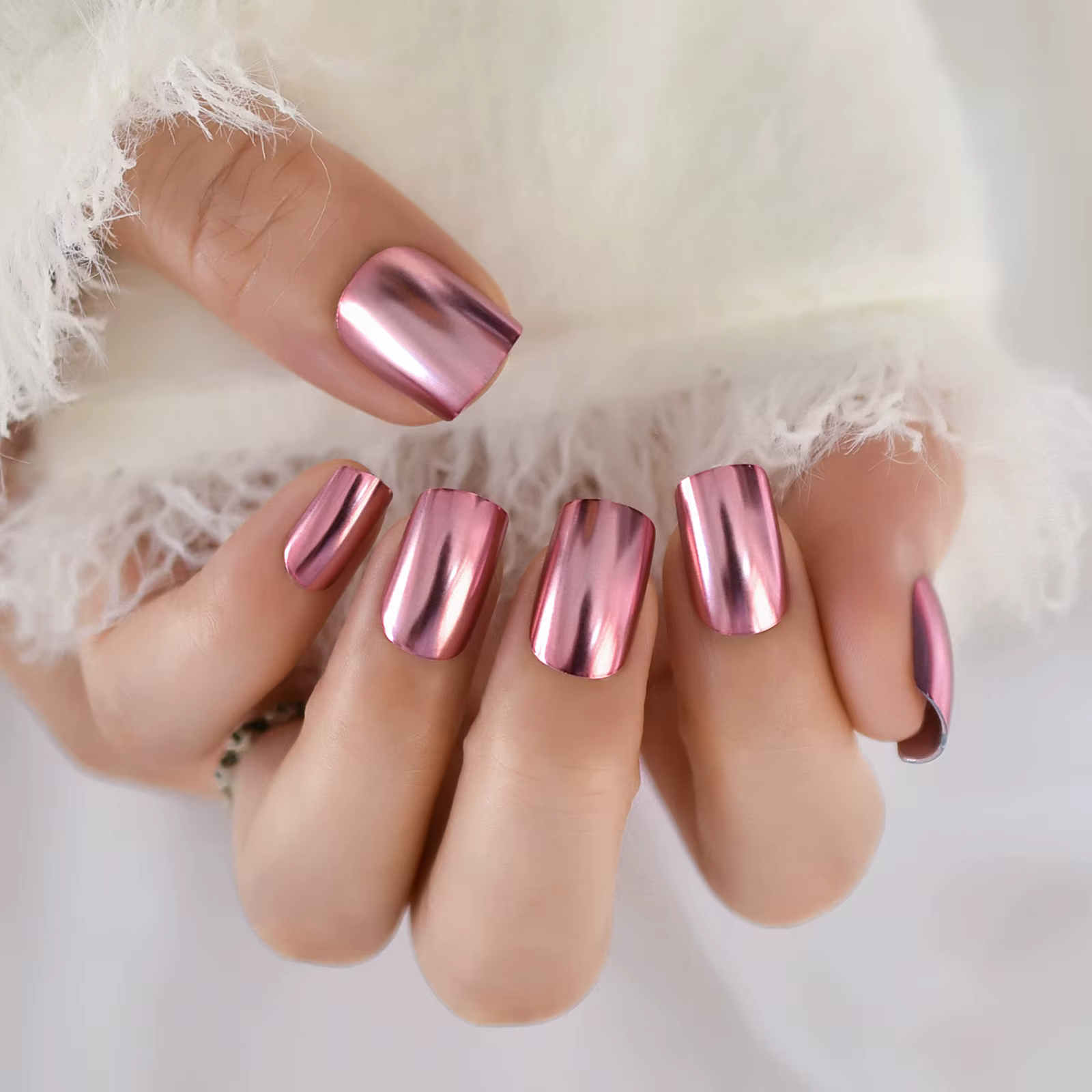 Chrome Punk métallique PinkSquare presse sur faux ongles moyen court longueur ongles brillant acryli