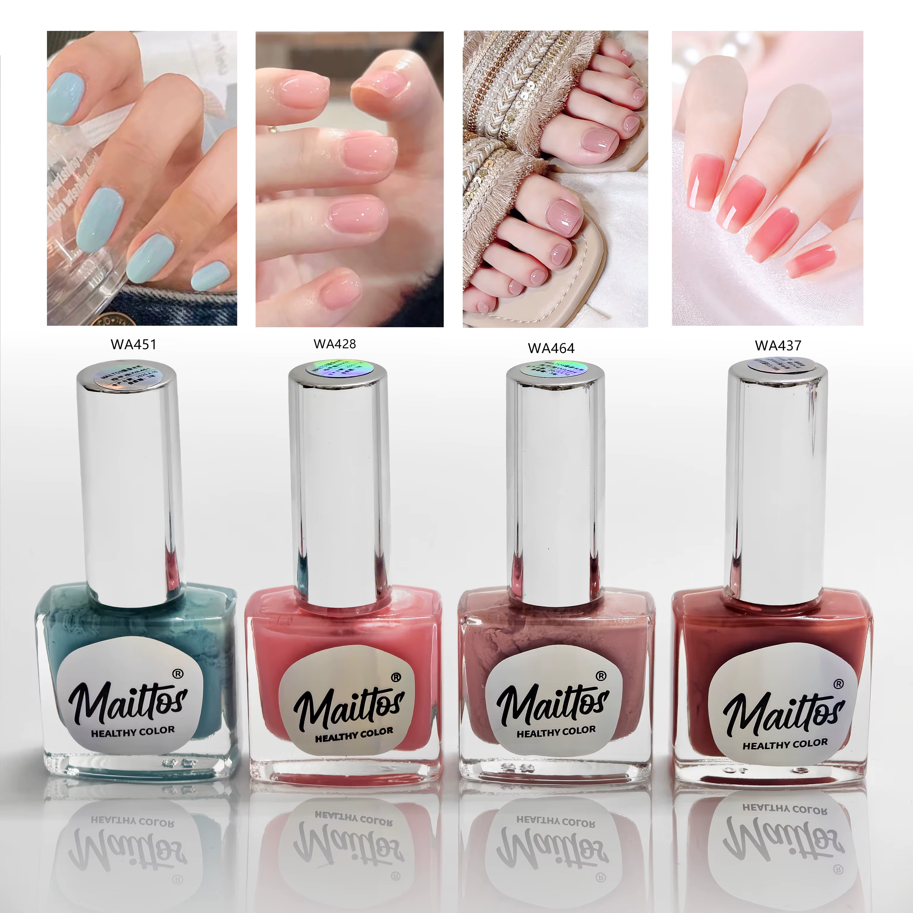 12mlx4 [428/437/451/464] Vernis à ongles à base d'eau rose, nude, pêche, bleu, sans odeur, séchage r