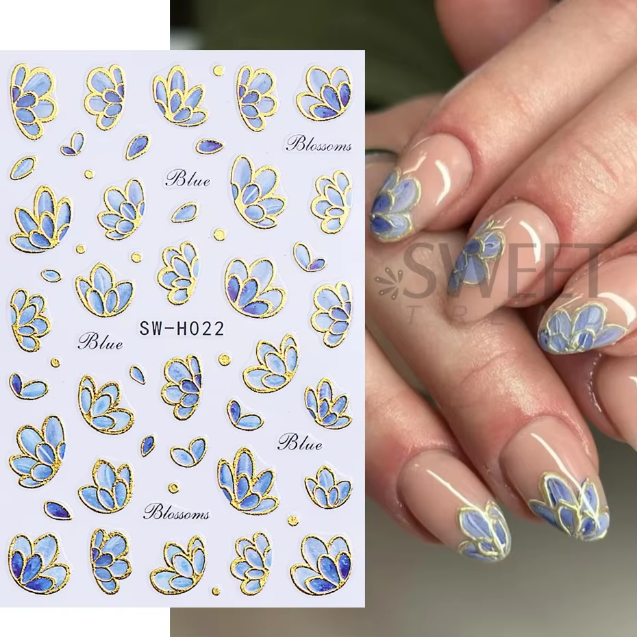 Autocollants pour ongles en forme de fleur, ligne dorée métallique, pétales de bordure bronzants 3D,