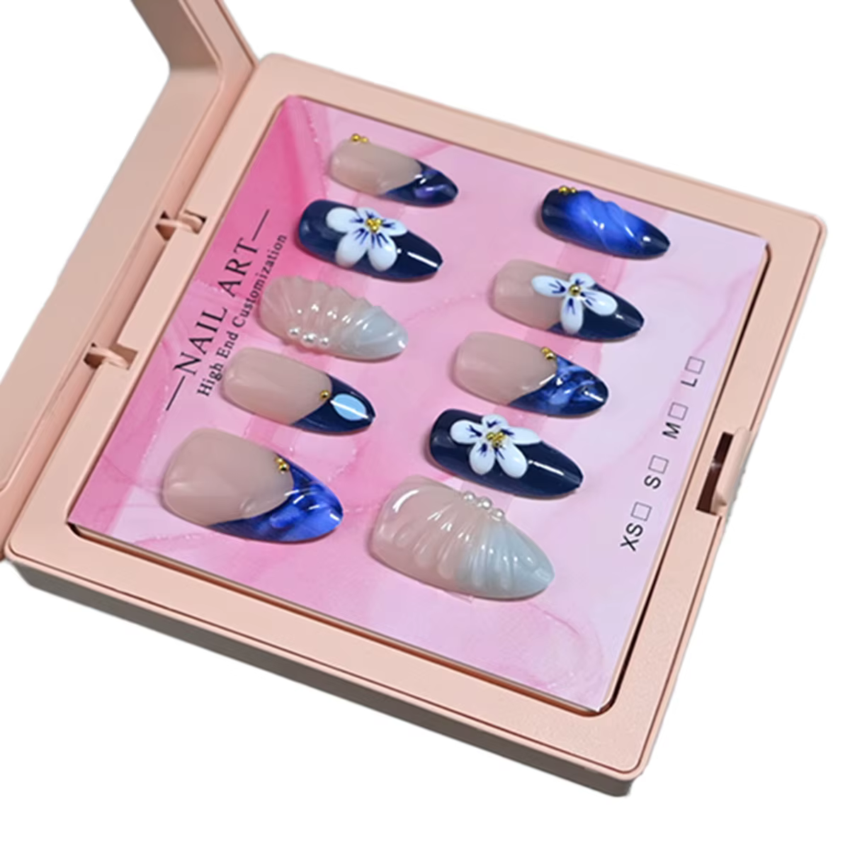 Nouveauté : 10 faux ongles en amande de taille moyenne, faits à la main, joliment emballés. Bleu gla
