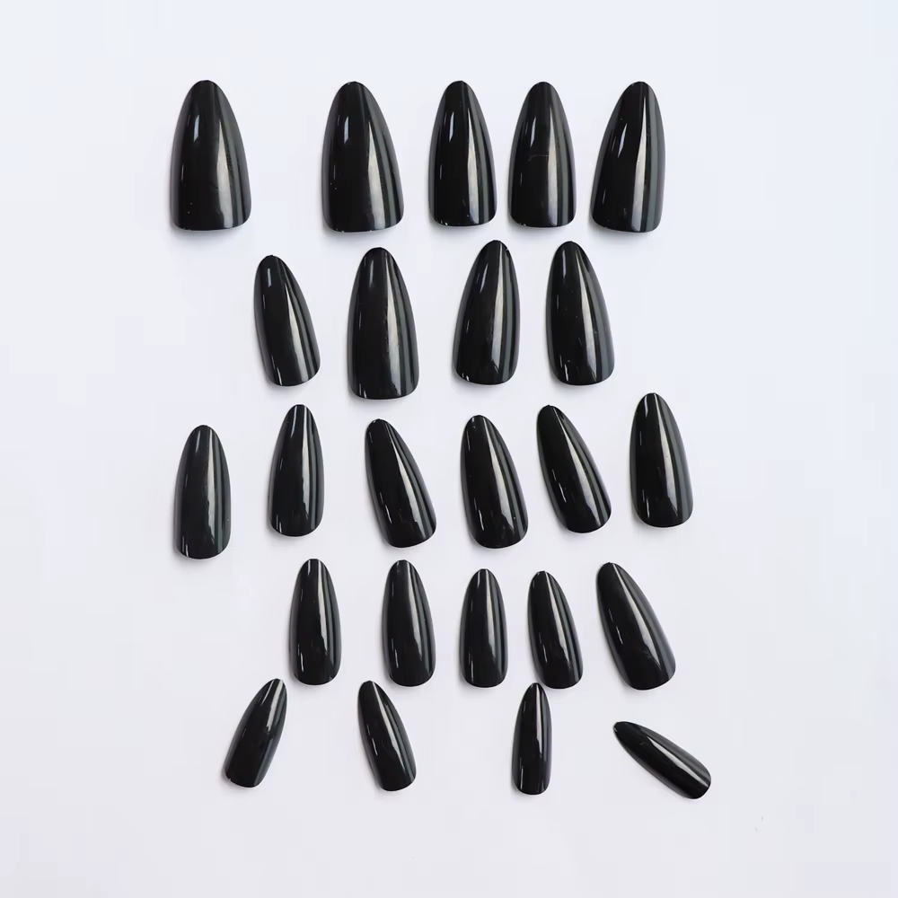 24 faux ongles artificiels en acrylique noir, tête carrée, longs femmes de Ballet, amovibles, pointe