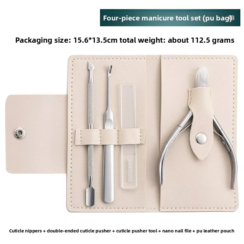 Ensemble de manucure 4 pièces professionnel en acier inoxydable - Coupe-cuticules, repousse-cuticule