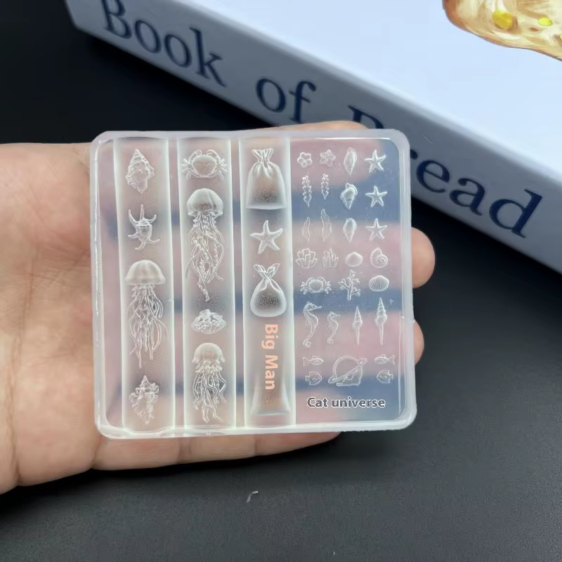 Moule à ongles en silicone transparent pour décoration d'ongles 3D DIY, méduse, étoile de mer, coqui