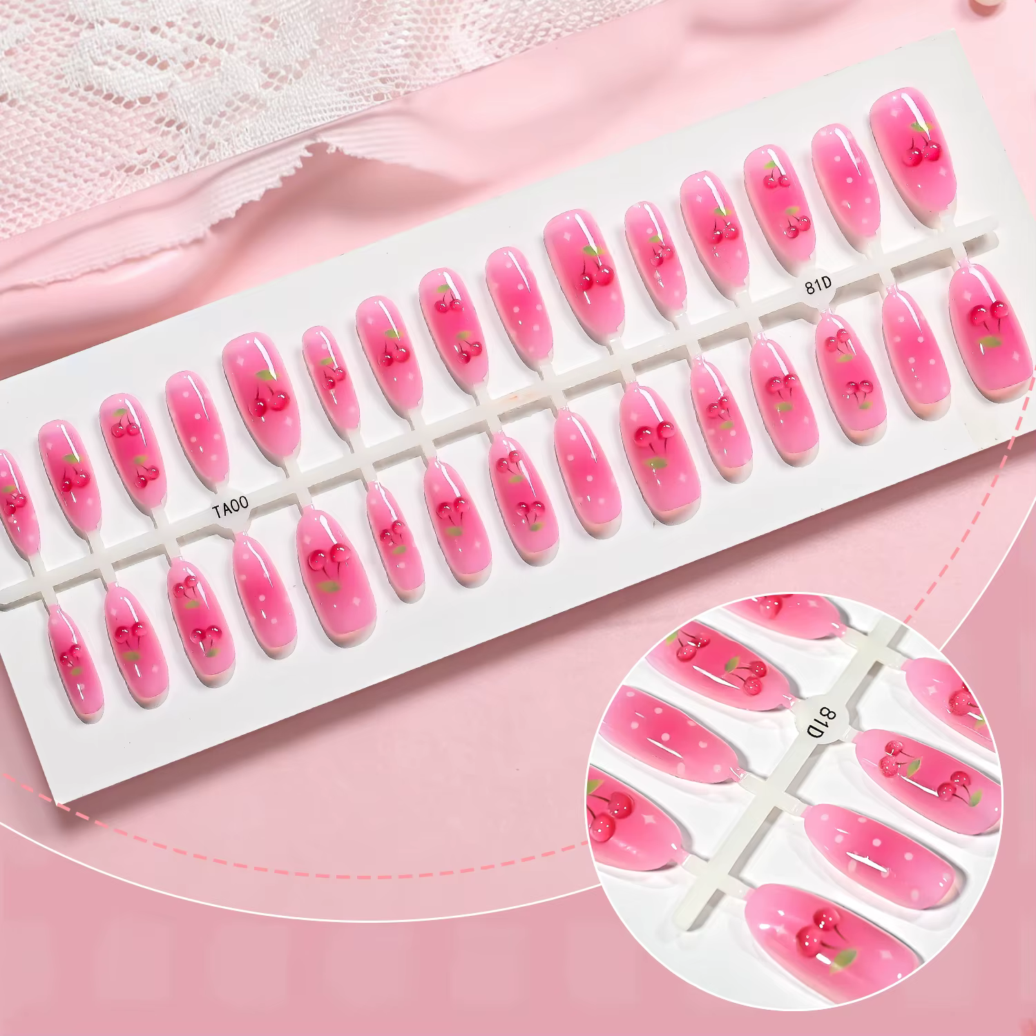 30 faux ongles à presser par feuille, motifs fruits d'été (amande, fraise, pêche, raisin, pomme) pou