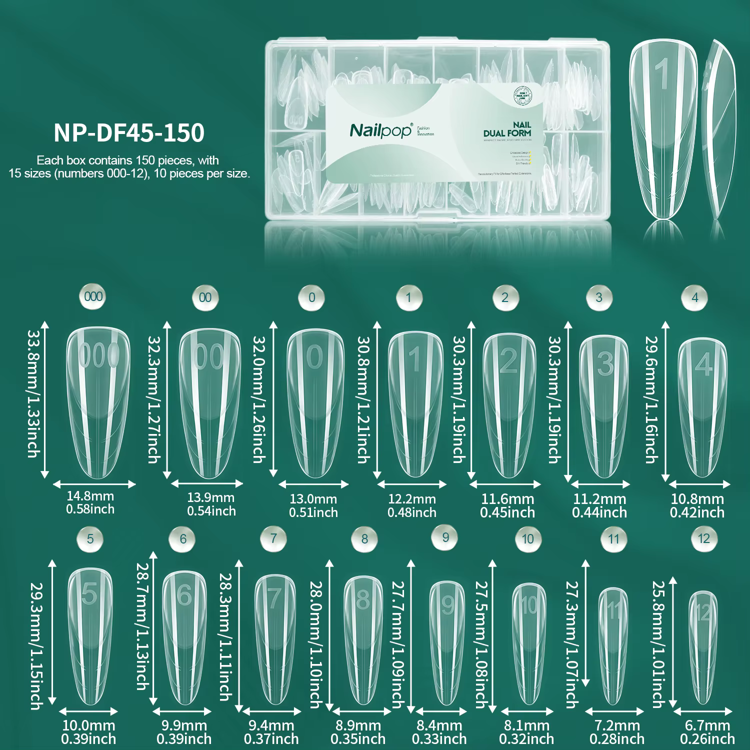 Nailpop French Zone Nail Dual Forms Spécialement Conçues 15 Tailles Capsules d'Ongles Réutilisables 