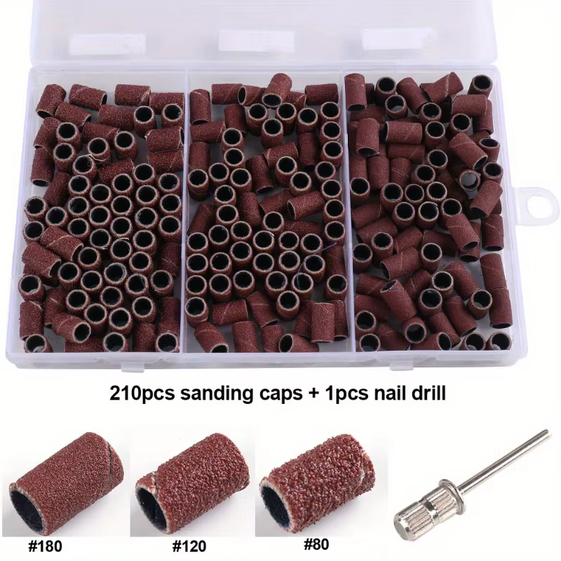 210 pièces bandes de capuchon de ponçage des ongles 80 ''/120''/180 ponceuse forets à ongles enlever
