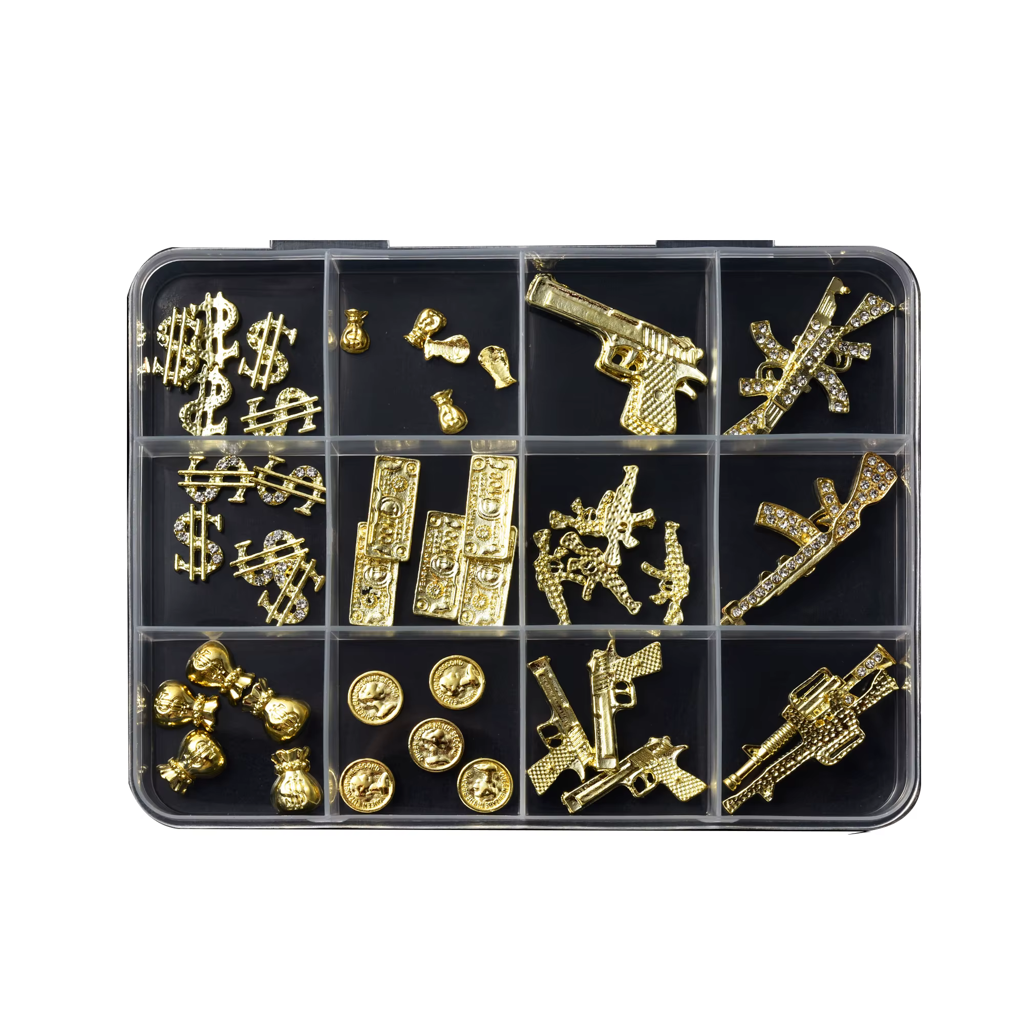 Accessoires professionnels pour ongles en alliage métallique Y2K, 12 grilles, petit signe d'argent d