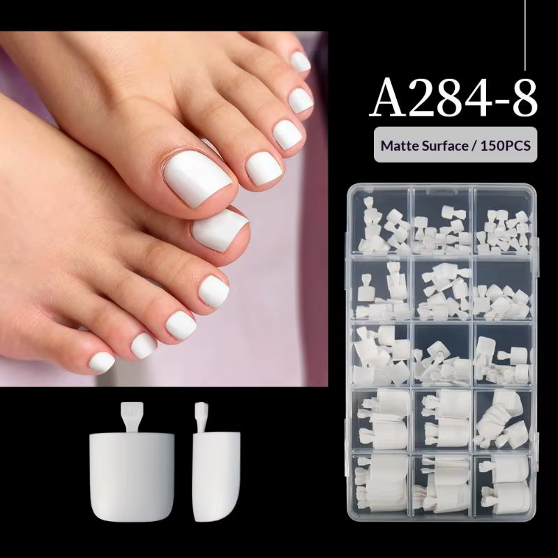 Faux ongles pour les pieds, 150 pièces/boîte, style français, courts, carrés, brillants, couvrance t