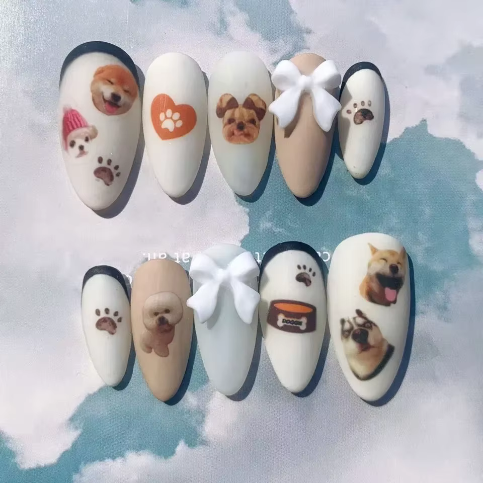 Faux ongles courts de dessin animé 3D personnalisés, Y2K, à pression, longs cercueil, Stiletto, réut