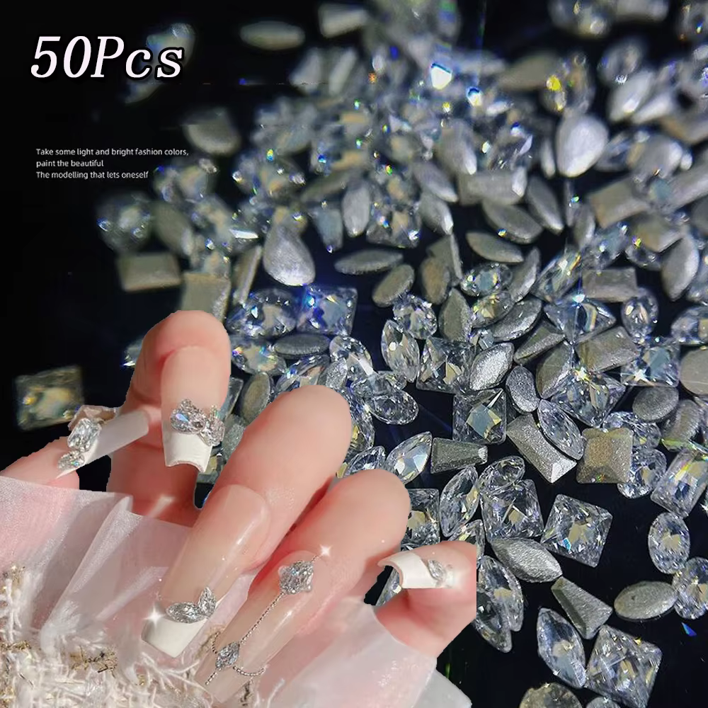 50 pièces taille mixte fond plat Zircon diamant breloques pour ongles 2-3mm pierres précieuses Mini 