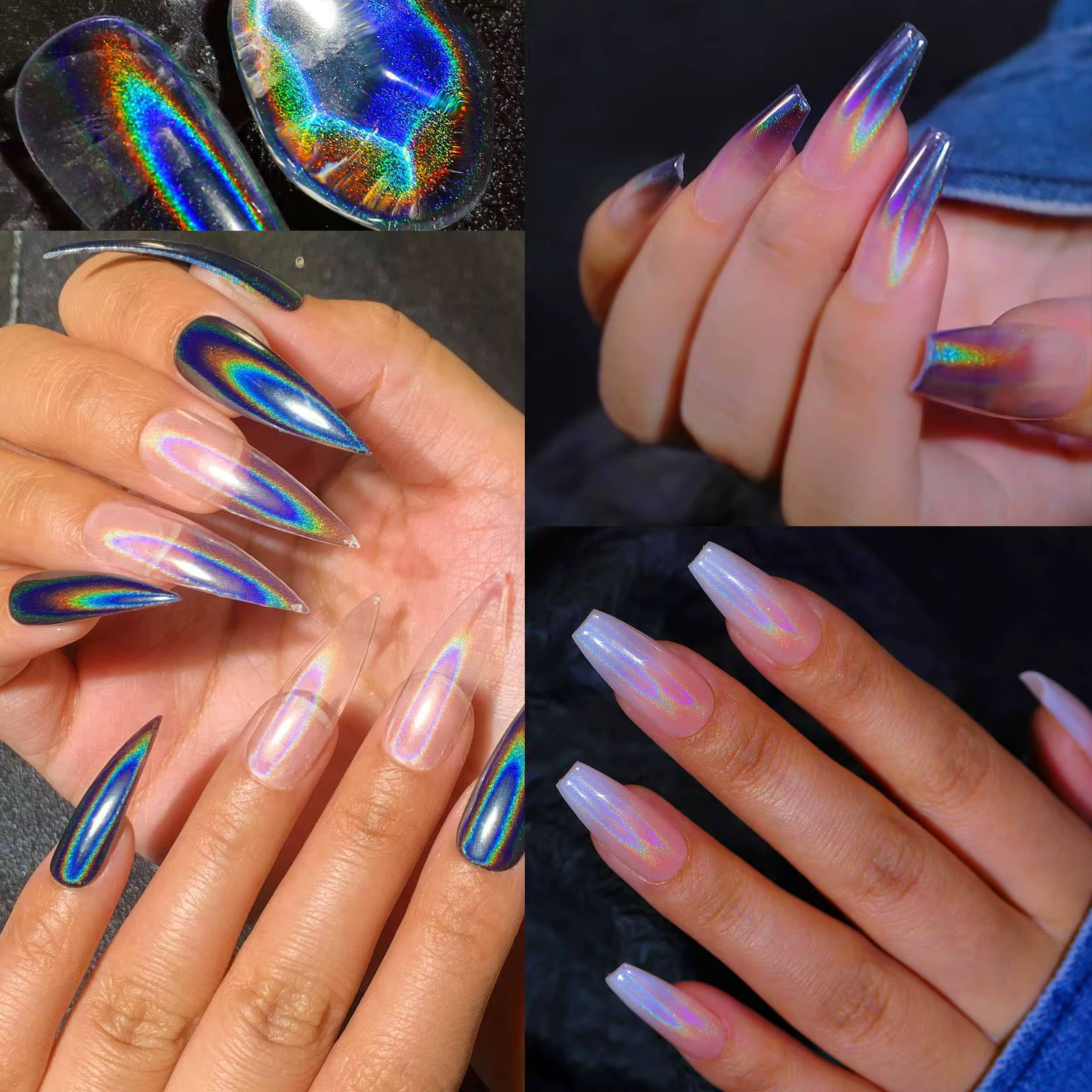 1 pot de poudre holographique universelle pour ongles, paillettes laser transparentes, effet aurore