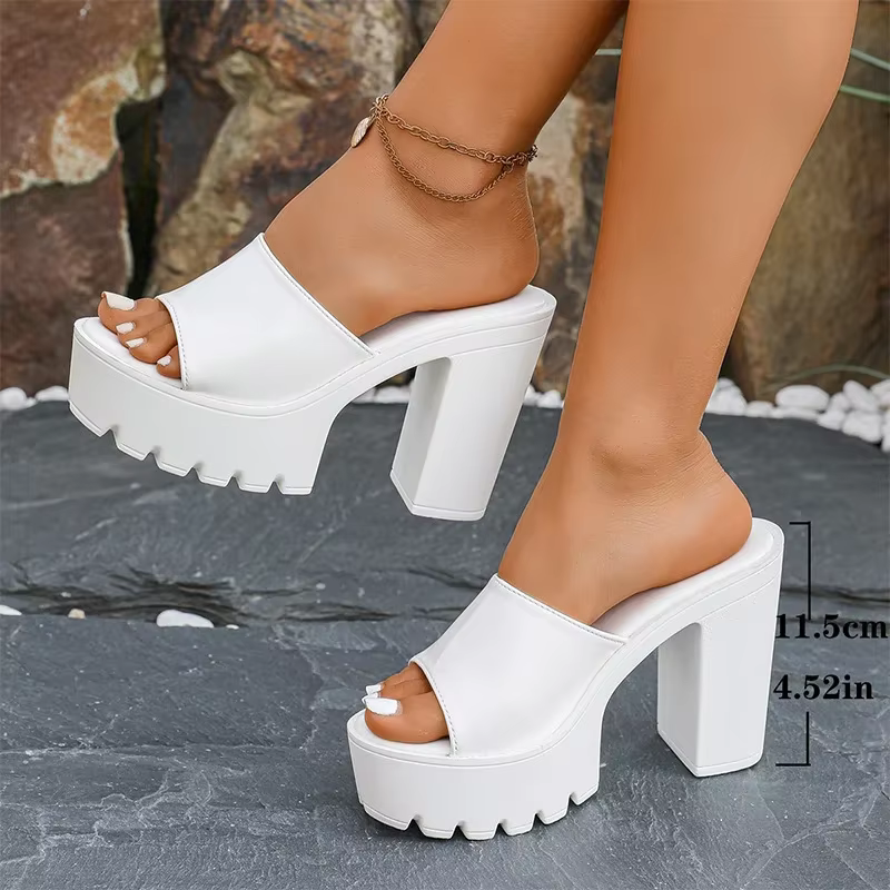 Sandales à talons très hauts en cuir verni rouge bordeaux pour femme, mules à plateforme épaisse à e