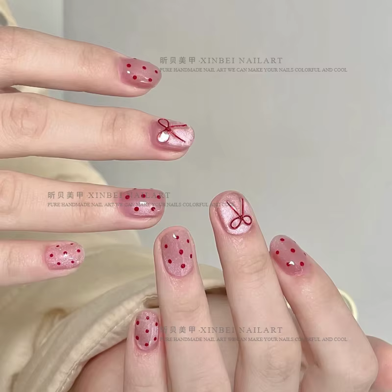 Ensemble de pointes d'ongles courtes de Ballet, finition brillante, motifs à pois et de couleur unie