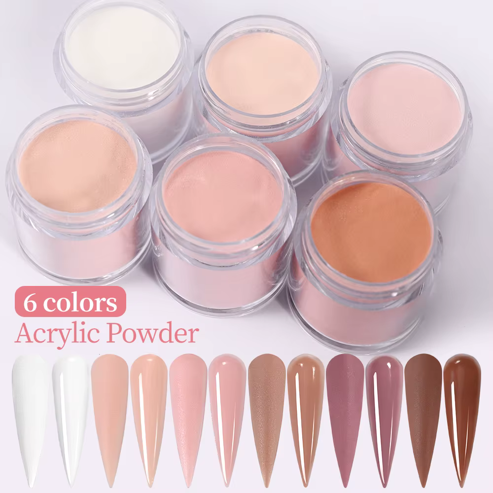 Poudre acrylique professionnelle, 6 couleurs/ensemble, rose clair, blanc, Nude, polymère pour Extens