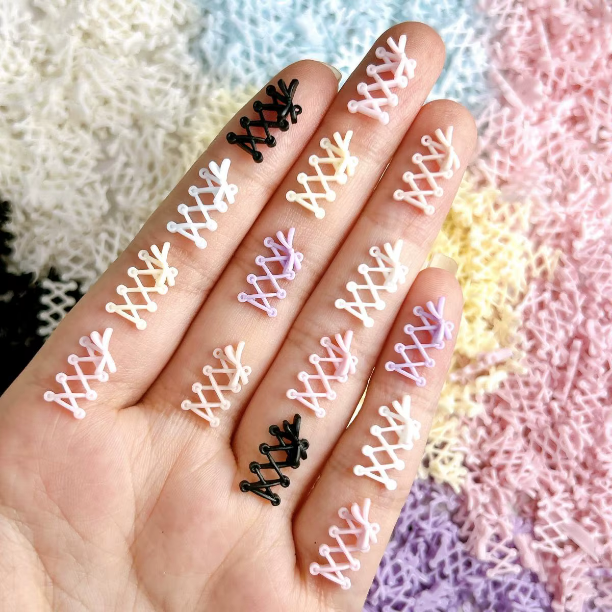 30 pièces nouveau lacet créatif résine ongles breloques 3D Macaron couleur arc lacet Nail Art décora
