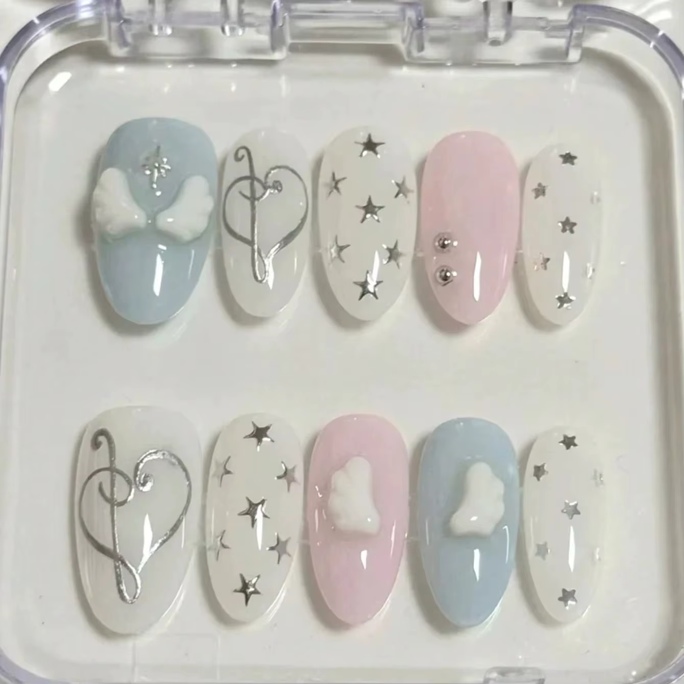 10 pièces de faux ongles en forme d'amande pressés à la main, magnifiques faux ongles, avec motifs d