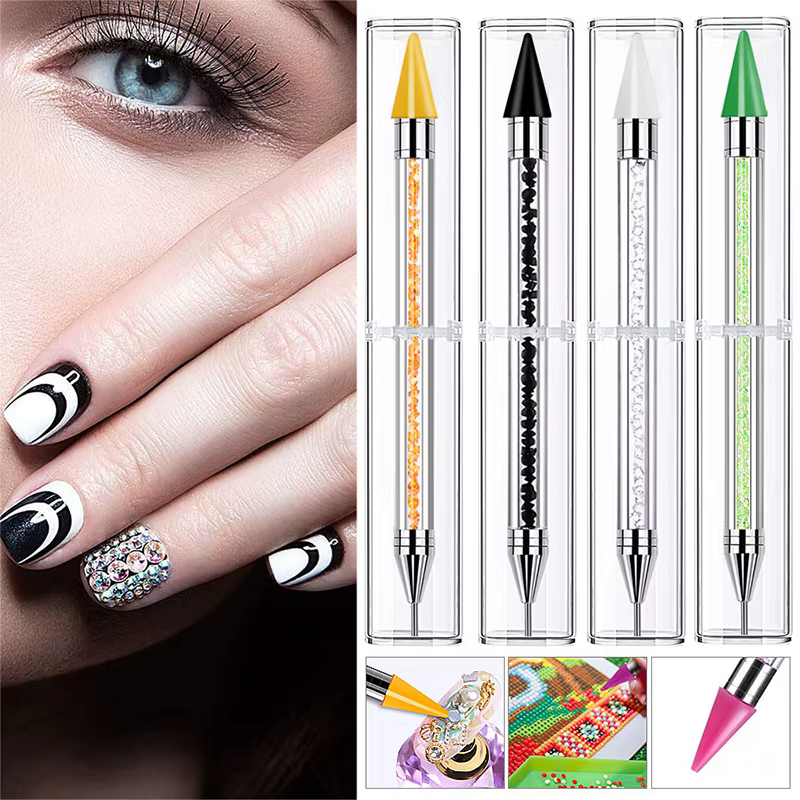 Stylo de cire blanc à double tête pour Nail Art, avec embellissement de diamant et sélecteur de stra