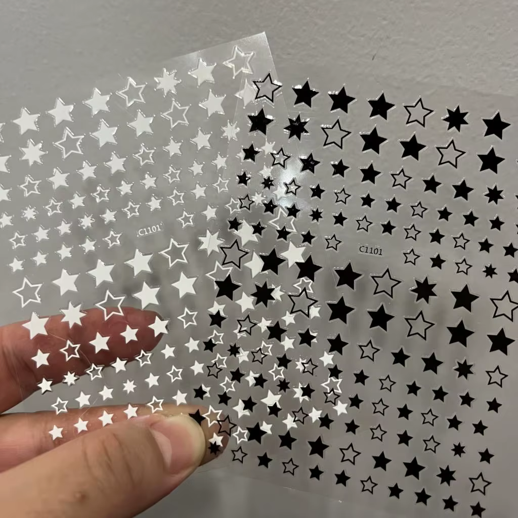 Autocollant 3D étoile noir et blanc pour Nail Art, décalcomanies auto-adhésives pentagramme Y2K, pai