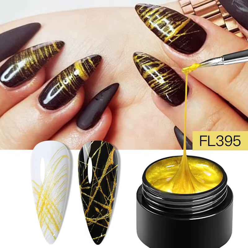 Gel UV pour ongles effet araignée noir et blanc, élastique, pour dessin de lignes, peinture, dépose