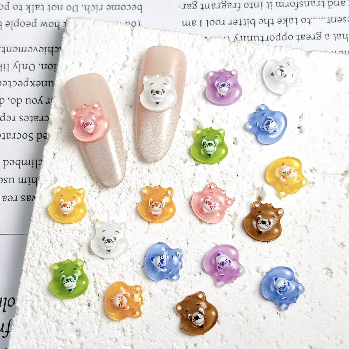 50 pièces plusieurs couleurs dessin animé Kawaii ours tête résine ongles breloques créatif transluci