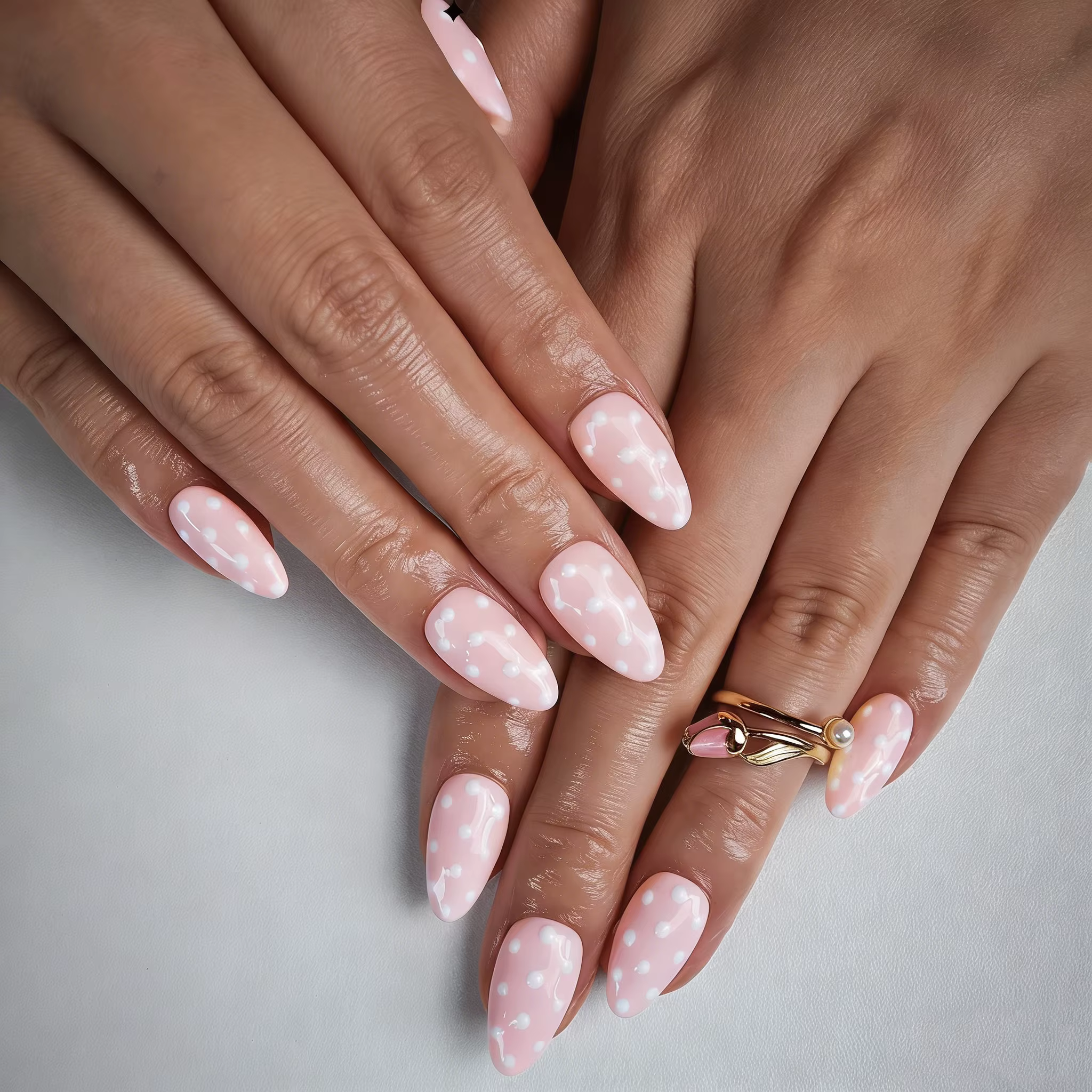 10 pièces d'art d'ongle fait à la main pur, faux ongles à pression, ongles en amande, ongles roses,
