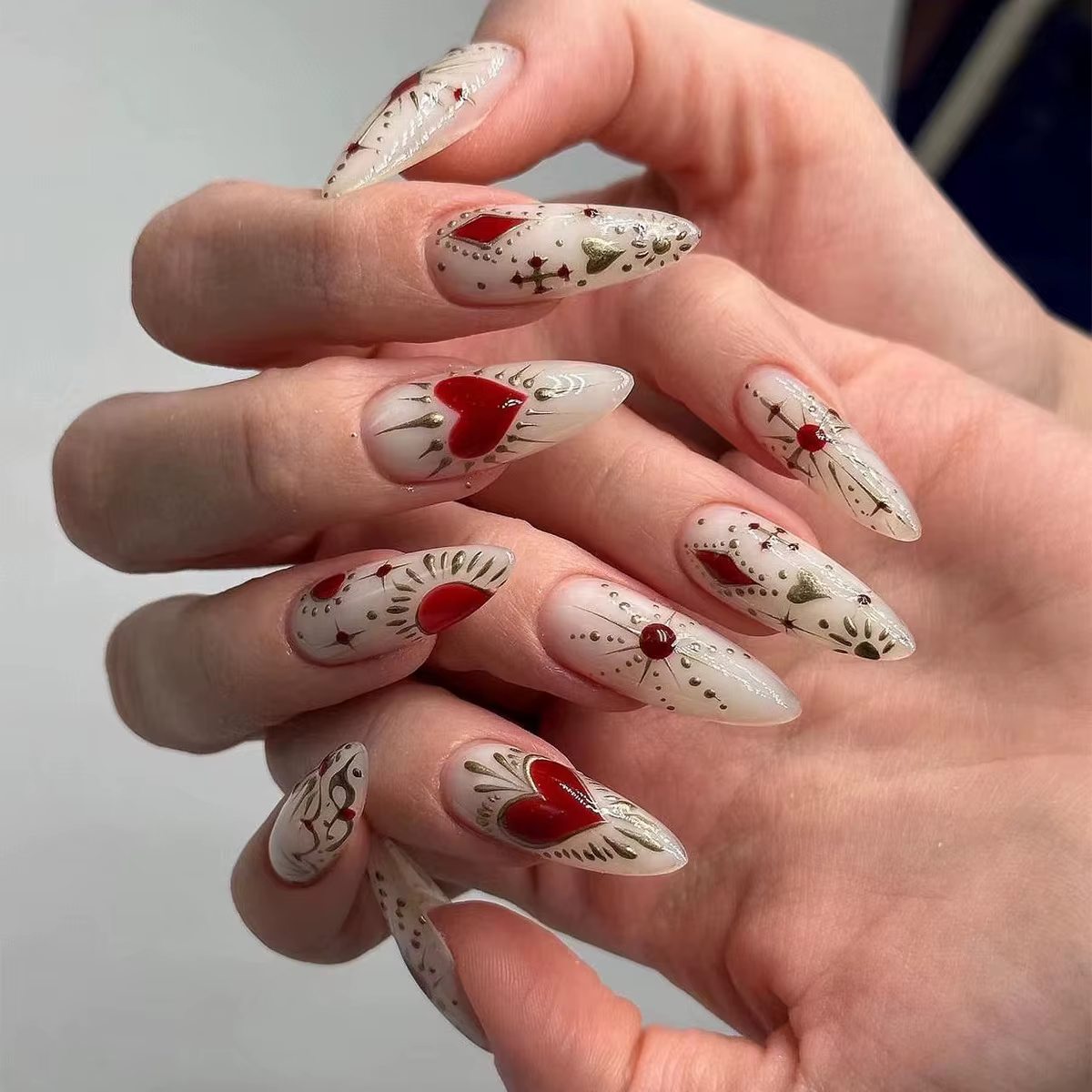 Style bohème bleu blanc amour Totems Nail Art mode français faux ongles détachable fini faux ongles