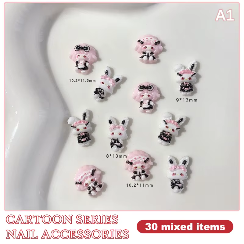 30 pièces dessin animé lapin Nail Art charme 3D couleur bonbon résine dessin animé petit ours brun d