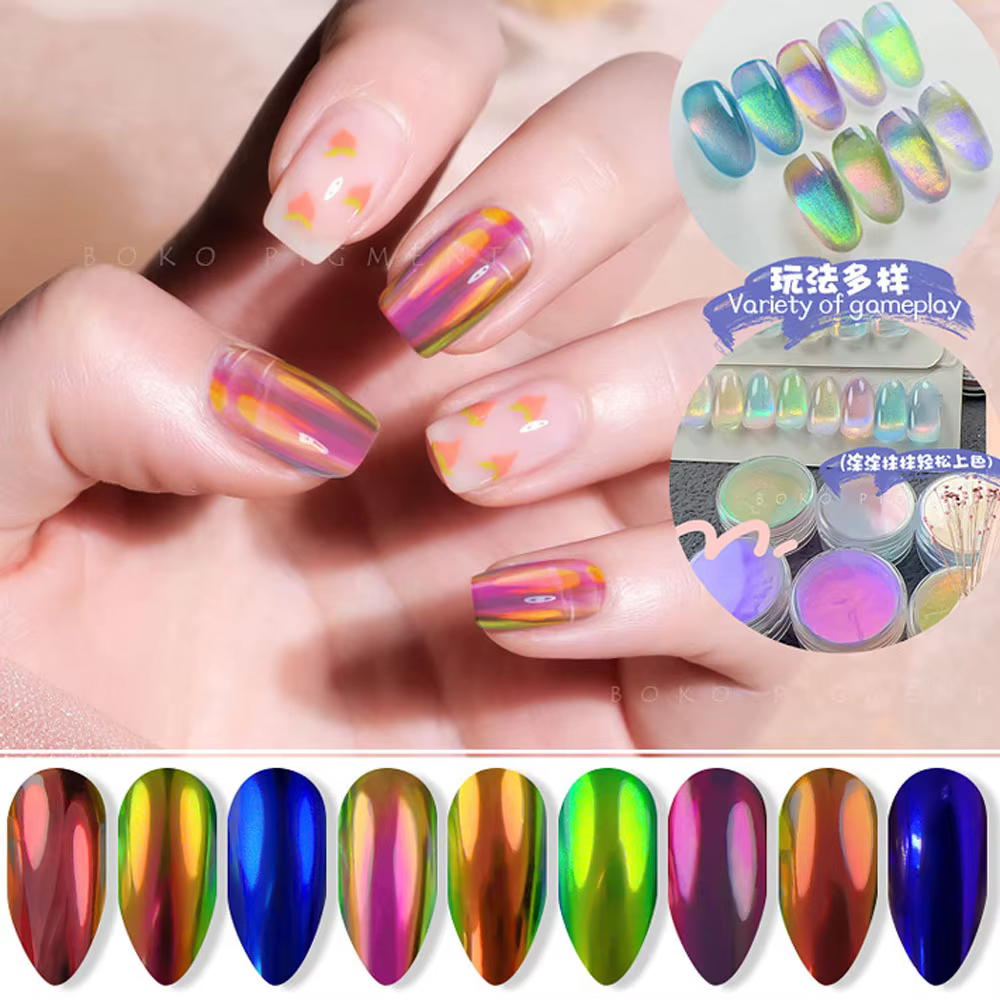 1 pot Chrome caméléon Aurora poudre à ongles effet métallique ongles paillettes Pigment miroir ongle