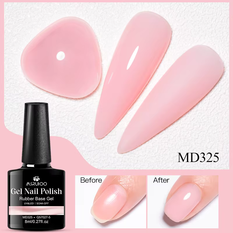 MSRUIOO Gel de base caoutchouc nude 8ml 2-en-1 semi-permanent pour nail art style français, longue t