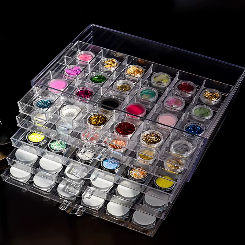 Boîte de rangement transparente en acrylique, 72/79/120 grilles, compartiment de rangement pour Nail