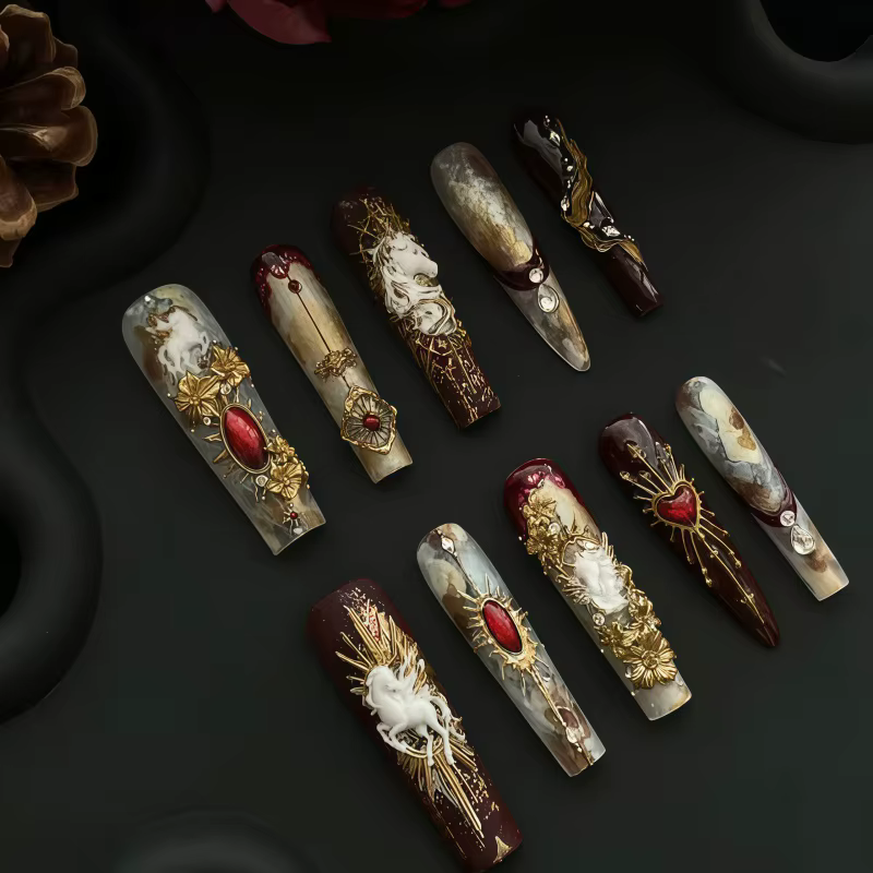 Moule à ongles en silicone transparent, motif tête de cheval licorne du Nouvel An, croix lumineuse s