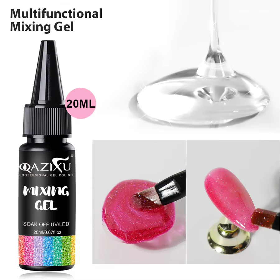 QAZIXU 20ml Gel de mélange pour vernis à ongles UV LED, gel de dilution et de mélange de paillettes,
