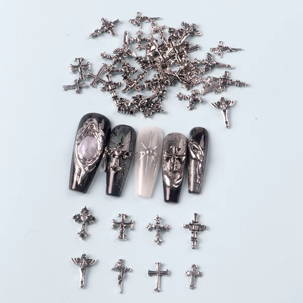 TSZS 50 pièces/sac mélange Punk 3D rétro croix bijoux Nail Art breloques mélange forme gris croix on