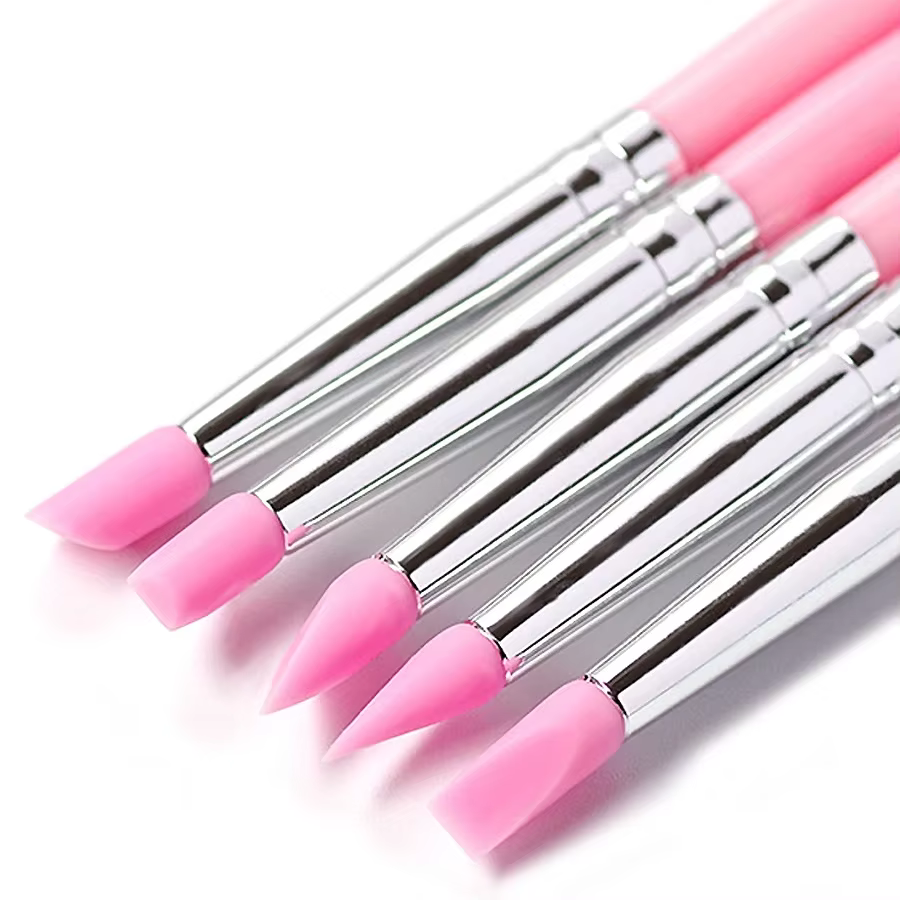 Brosse à ongles en Silicone, 5 pièces/ensemble, sculpture, gaufrage, Gel creux façonnant, stylo rose