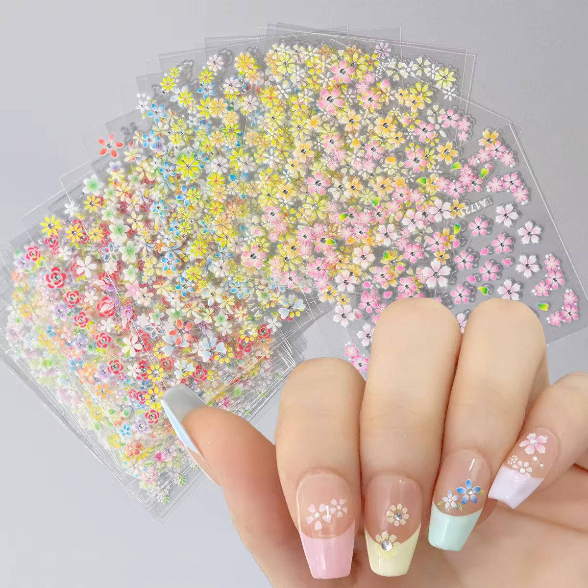 Ensemble d'autocollants pour ongles fleur avec diamant, 24 pièces, autocollants 3D pour Nail Art, mo