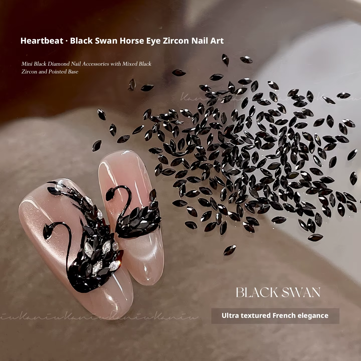 Kaniu Flash noir à dos plat Zircon Nail Art 5A Mini argent larme cygne strass matériel Kit