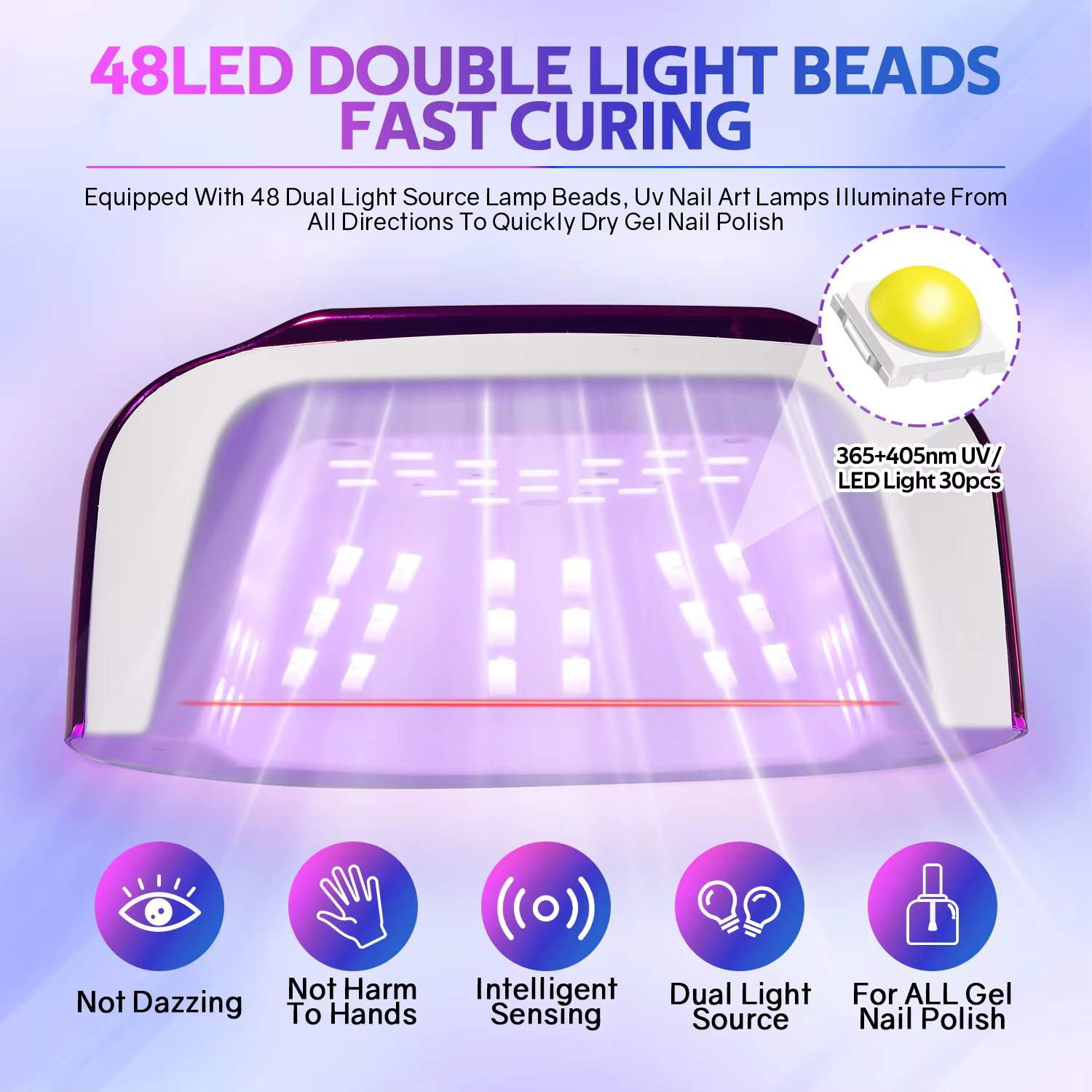 Lampe à ongles LED UV rechargeable 200W, sèche-ongles sans fil avec 3 réglages de minuterie et capte