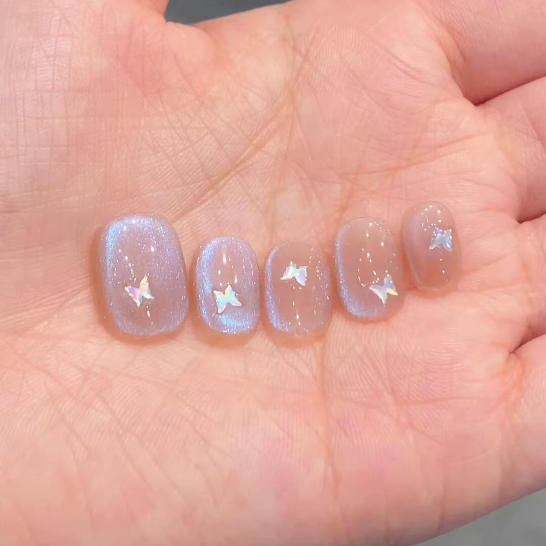 10 pièces oeil de chat presse à la main sur les ongles couleur bonbon faux ongles été mignon portabl