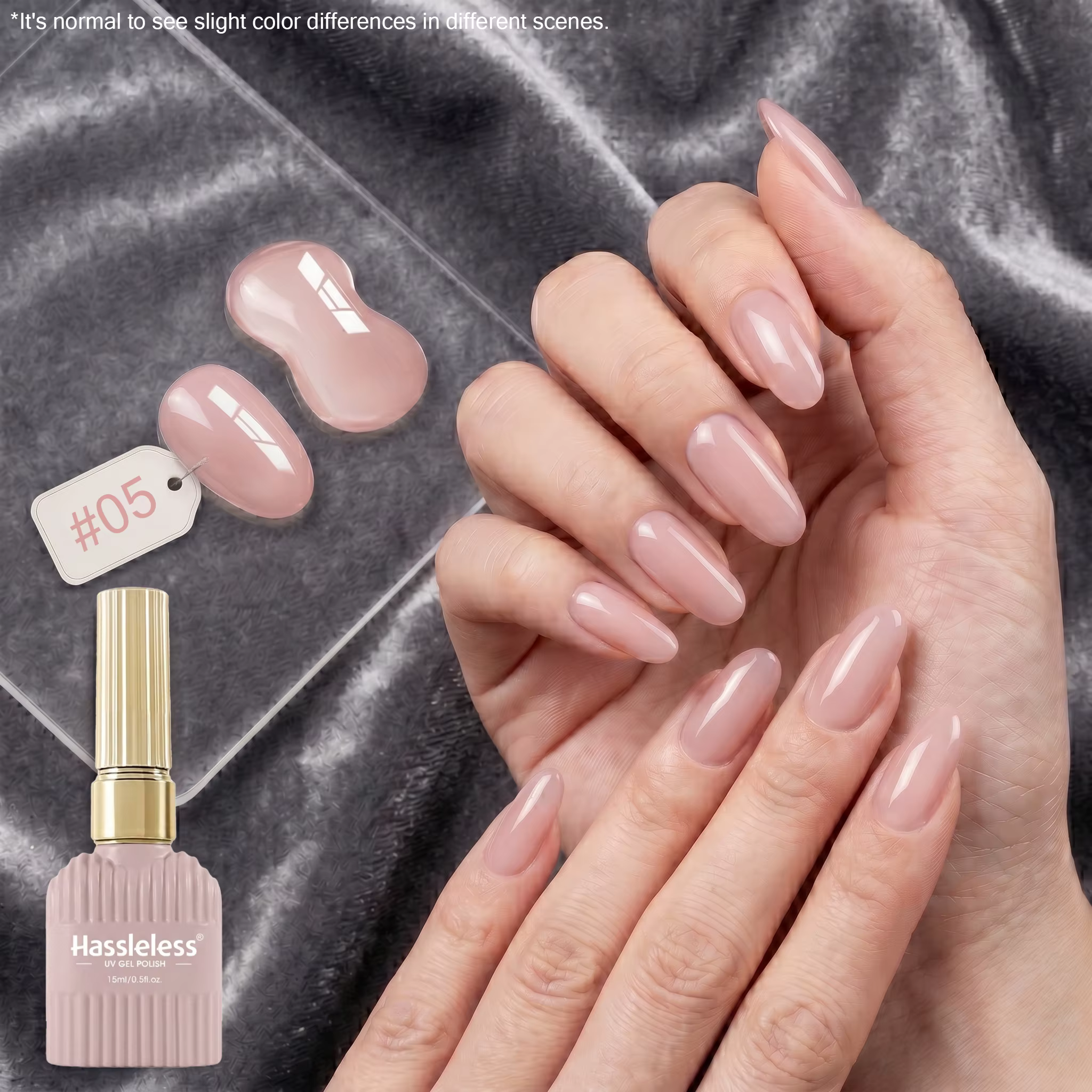 Sans tracas # Vernis à ongles gel rose nude 05, 15 ml, durcissement UV/LED, effet soak-off, finition