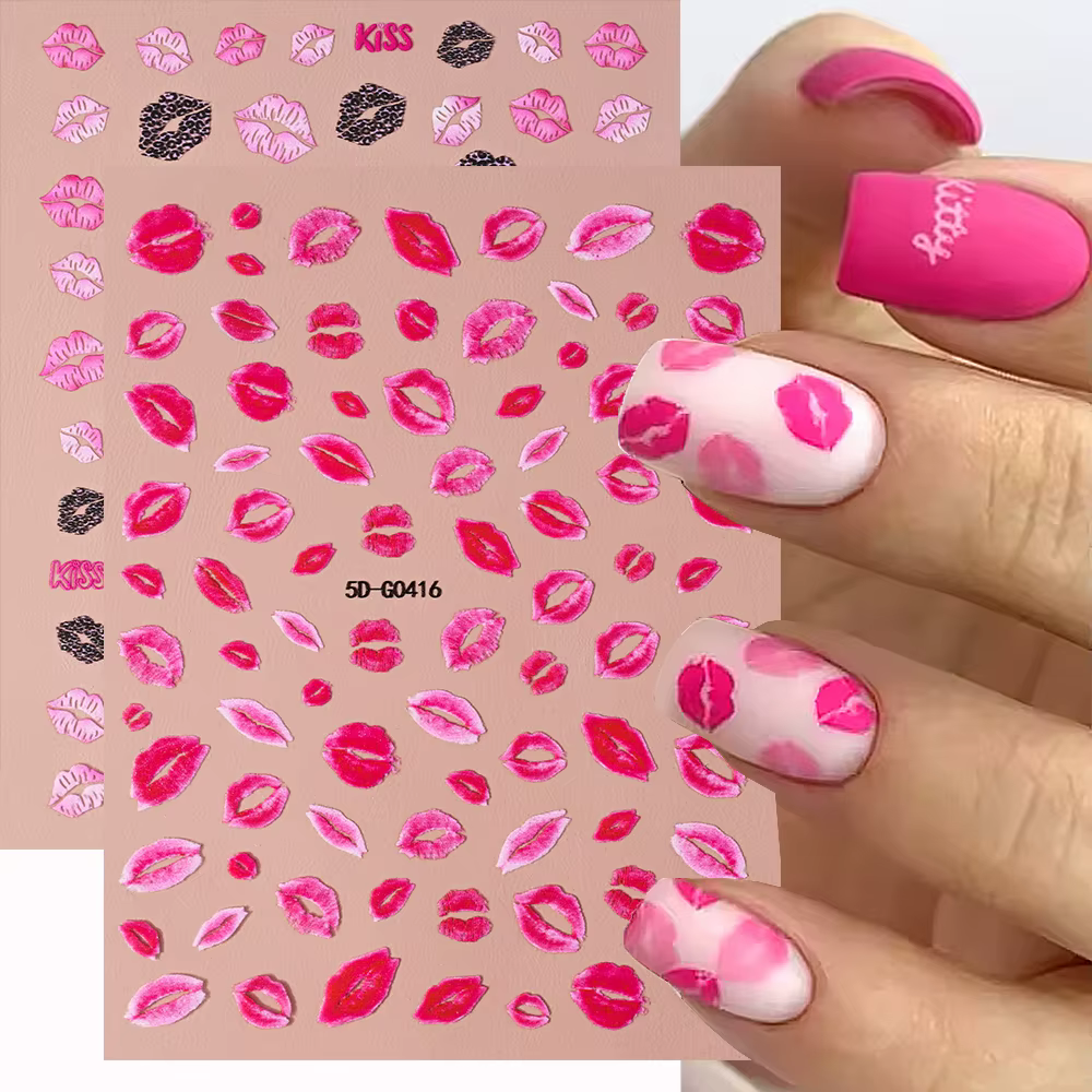Décalcomanies autocollantes pour les ongles, stickers, lèvres rouges, amour, coeur, jour de Léon, am