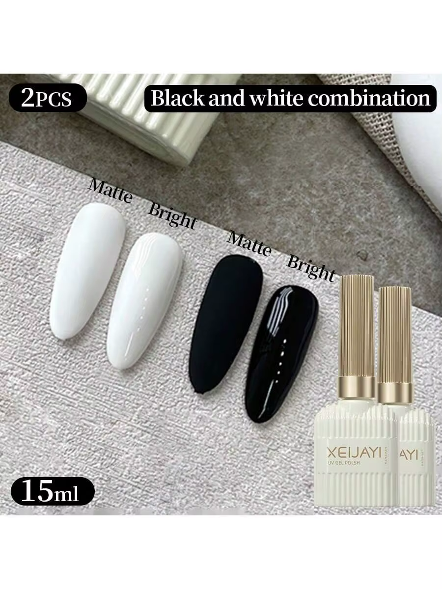 Vernis à ongles Gel blanc et noir, 2 pièces, 15ML, UV/LED, à tremper, pour Nail Art, bricolage, Salo