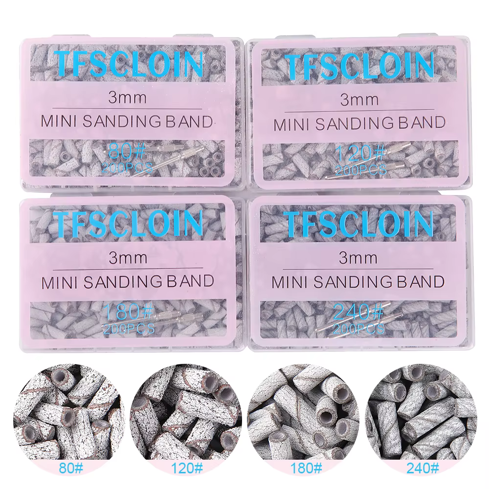 Ensemble de bandes abrasives pour ongles de 3mm, 100/200 pièces, avec mandrin, papier abrasif de gra