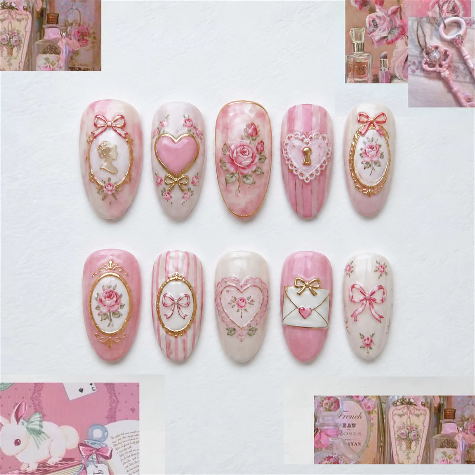 24/30 faux ongles à presser, motif floral aquarelle, courts et ovales, pour femmes, décoration flora