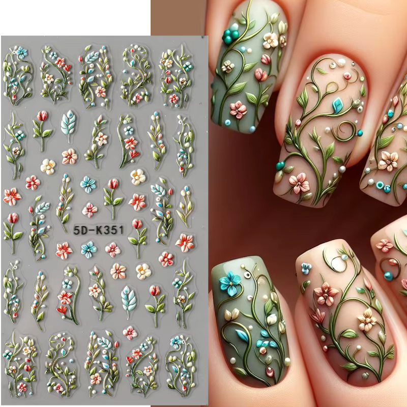 Autocollants pour ongles en relief marguerite 5D, motifs floraux frais de printemps, décalcomanies a