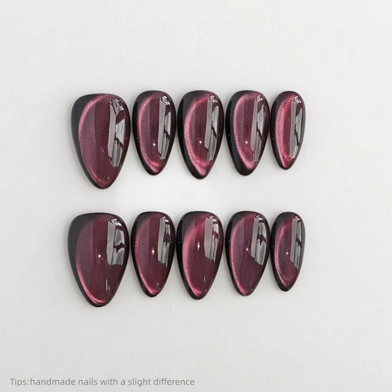 10 faux ongles press-on œil de chat rose faits main, courts, brillants, effet scintillant, pour le p